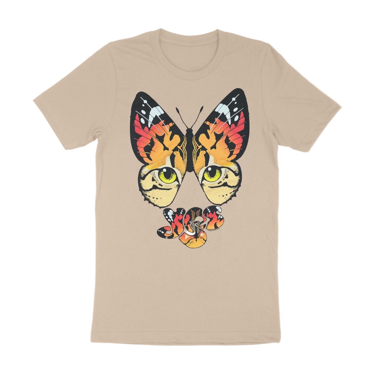 YES Monarch Eyes Logo T-Shirt Butterfly Logo Tee - Tan